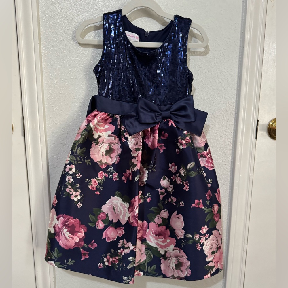 Bonnie Jean Navy Blue and Pink Floral Dress